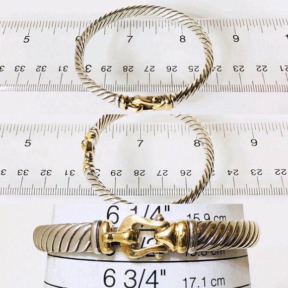 David Yurman 925 18k Cable Buckle Bangle Bracelet - Picture 6 of 8